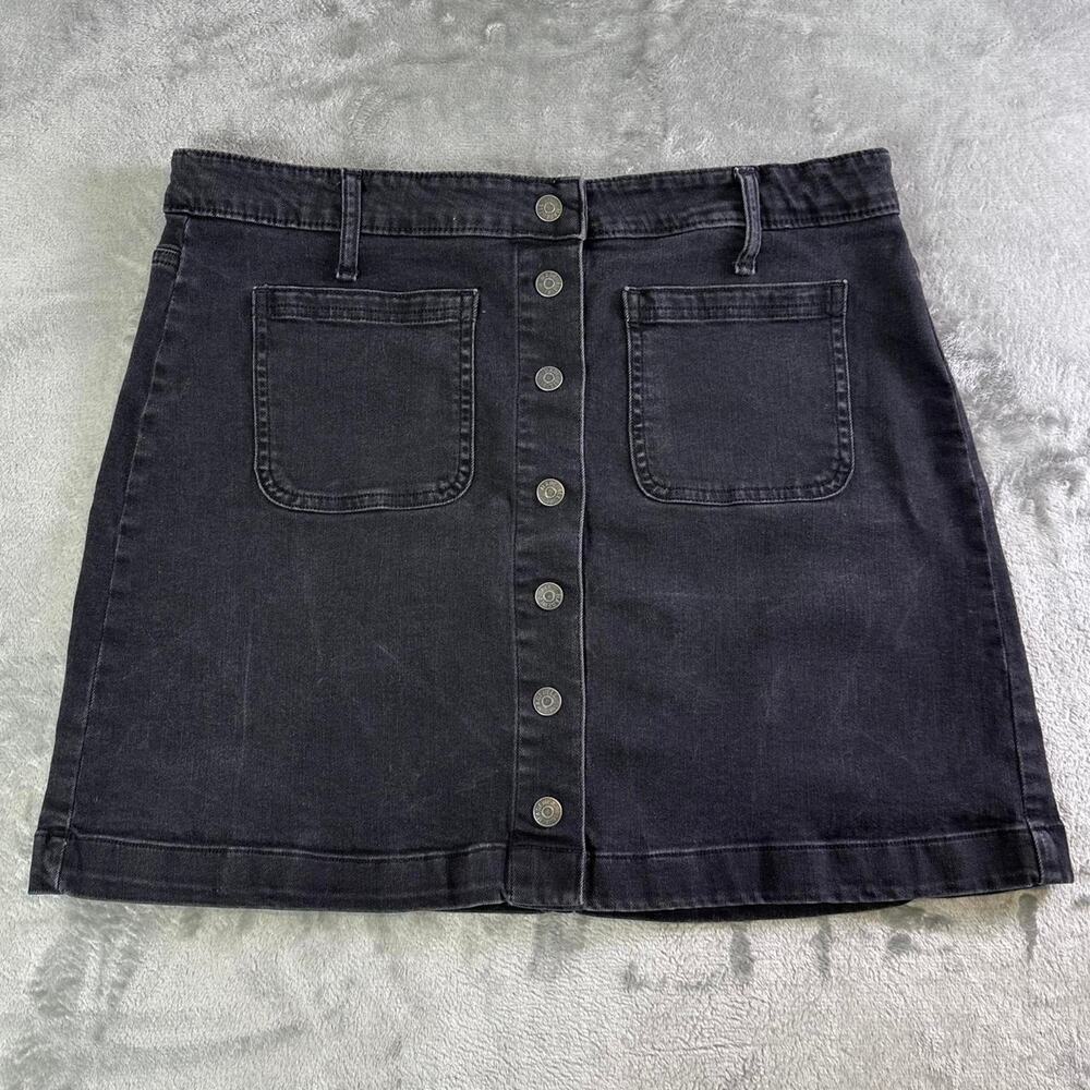 Madewell Black Denim Button Front Mini Skirt Women’s Size 32 A-Line Casual
